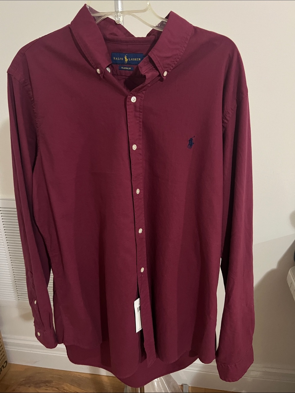 Ralph Lauren Garment-Dyed Long-Sleeve Button-Down Shirt in Burgundy